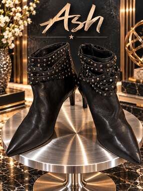 ASH Dangerous Black Leather Studded Ankle Boots EU 37 US 6.5-7